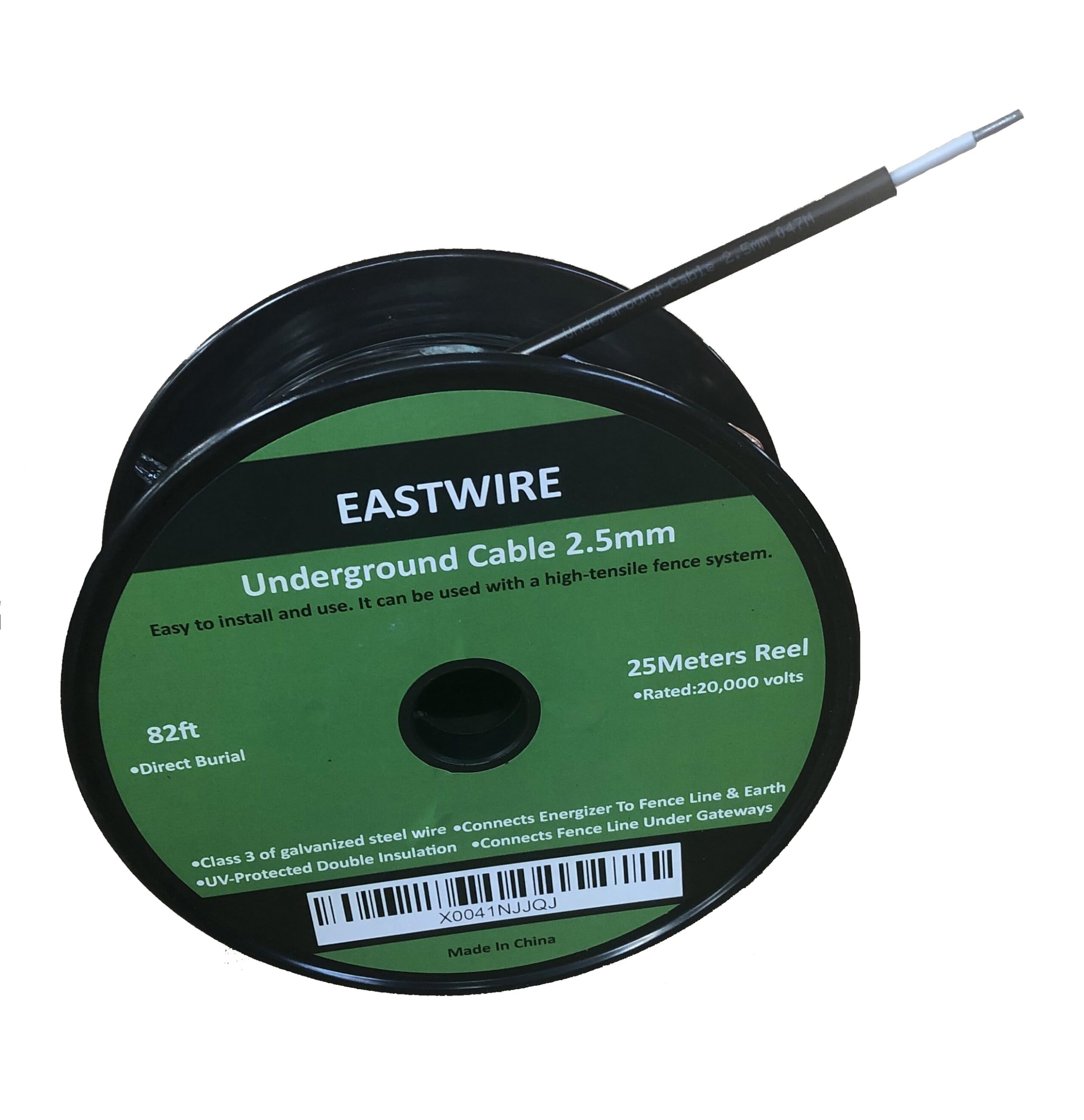 Electric Fence Double Insulated Wire Underground, Electric Fence Double Insulated Underground Hard Cable, Direct Burial (2.5mm, 25meters/82ft)