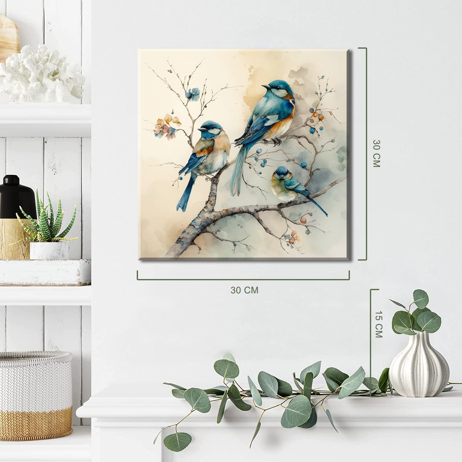 Blue Bird Stretched Canvas Wall Art for Bathoom Bedroom Home Decoration, Beautiful Lively Animal Family Picture Print Artwork Painting Decor, Gallery Wrapped Gift, Inner Frame 12x12 Inches x4p