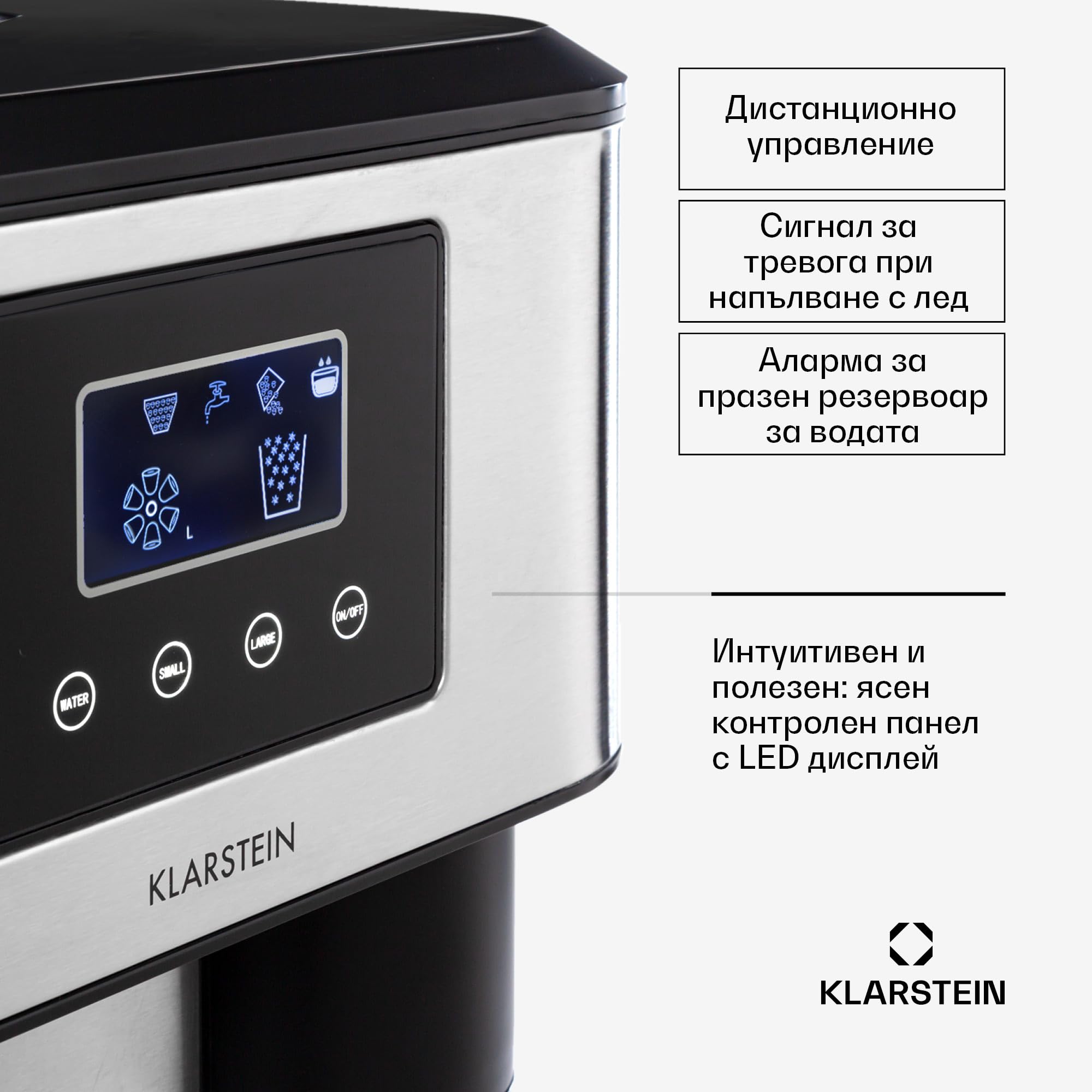 Klarstein Eiszeit Crush Maszyna do kostek lodu - 3 w 1: kostki lodu, kruszony lód, woda lodowa, 2 rozmiary kostek lodu, 15-18 kg / 24h: 1,8 litra, pojemność lodu: 600 g - jasnosrebrna
