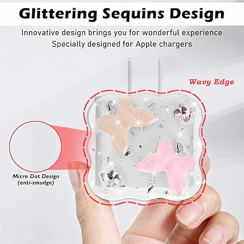 Miniatura 3 de Lindo protector de cable de onda compatible con adaptador de cargador de iPhone con diseño láser de mariposa rosa brillante, cubierta de línea de