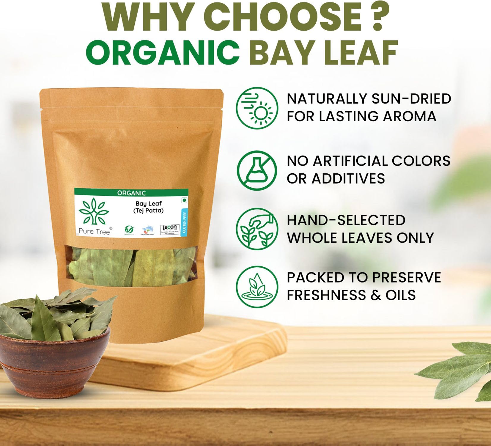 Pure Tree Certified Organic Tej Patta Leaves | 50 g | Bay Leaf | Whole Spices | Aromatic & Flavourful Biryani Leaf | Tejpatta Spice - Image 7 thumbnail