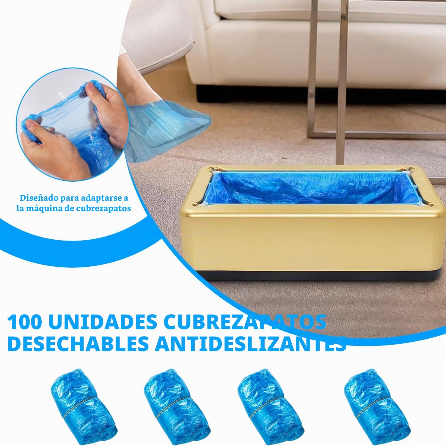 Cubrezapatos desechables, máquina automática portátil de aplicación de cubrezapatos con 100 piezas de cubrezapatos desechables, dispensador automático de cubrezapatos para el hogar, oficina, fábrica