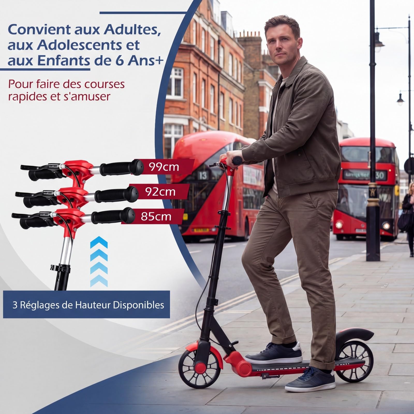 COSTWAY Trottinette Enfant Adultes(Charge Max 100 kg) avec Roues Lumineuse LED 180mm, Trottinette Freestyle Pliable avec Béquille et Guidon Réglable, ABEC-7, Plateforme Antidérapante, 6 Ans+