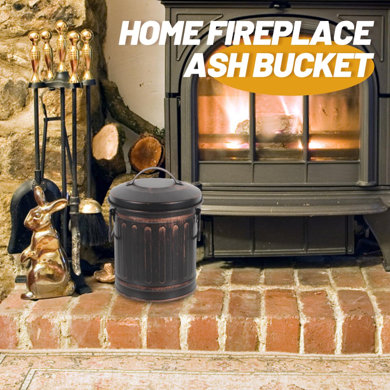 HOMSFOU Kamin Ascheeimer Mit Deckel 7.5 Zoll Metall Feuerfester Ascheeimer Für Ofen Grill Und Haushalt Kompakter Eimer Für Kohle Und Brennmaterial