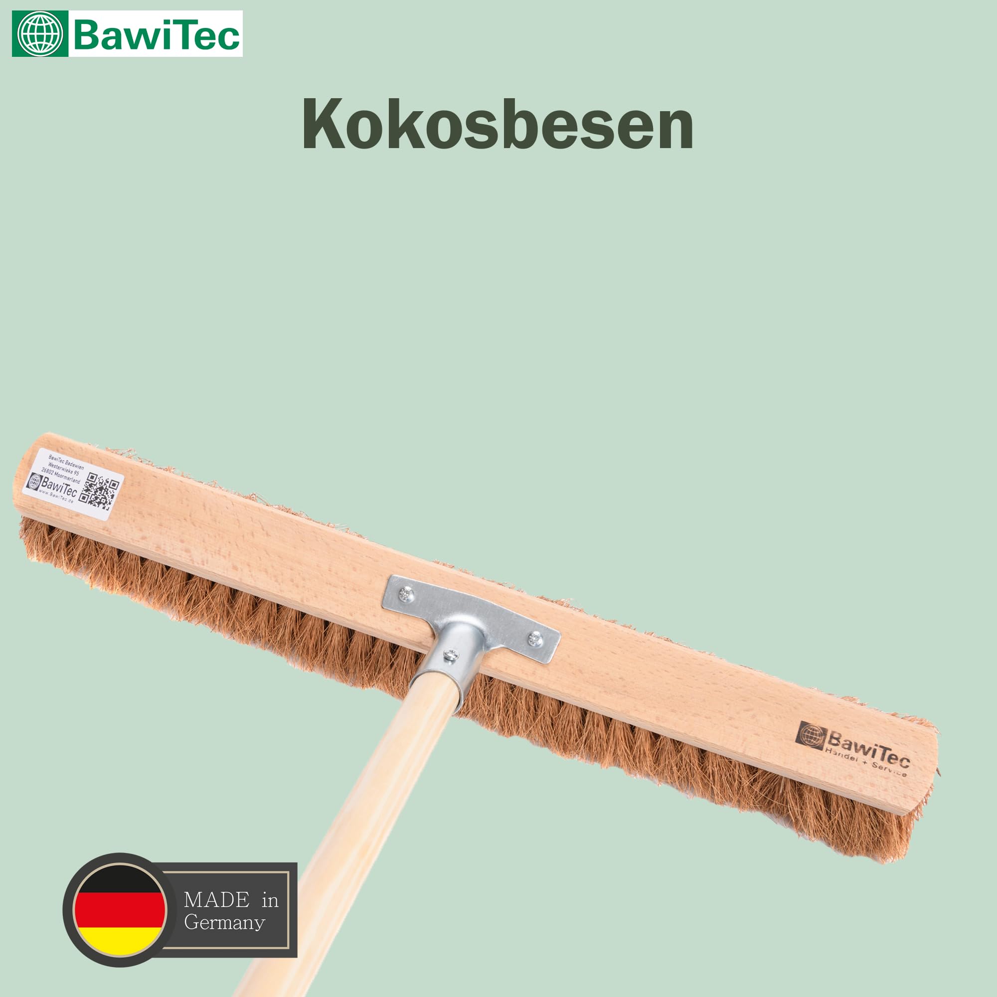 Kehrbesen Kokos Borsten 100cm mit Stiel 160cm Lang Besen Holz Besenstiel | Industriebesen, Handwerkerbesen, mit Metall-Stielhalter, mit Geräte-Holzstiel 28mm