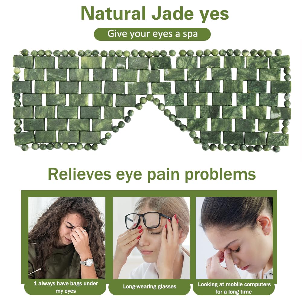 Maschera per Gli Occhi in Giada, Maschera Per Occhi In Pietra, Naturale Pietre Di Giada Anti Invecchiamento, Aiuta A Ridurre il Gonfiore Degli, il Mal di Testa (verde scuro)