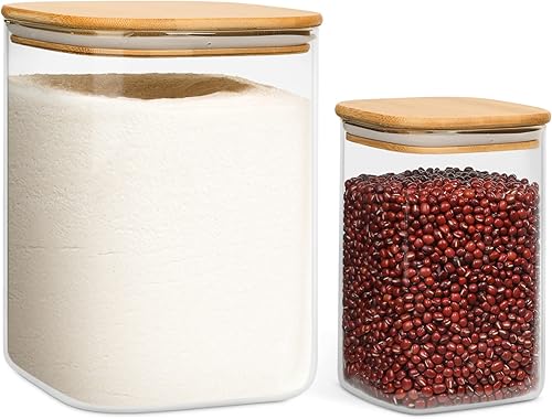 ComSaf Recipientes de vidrio para almacenamiento de alimentos recipientes de harina de vidrio y azúcar de 11137 onzas con tapas herméticas tarros de