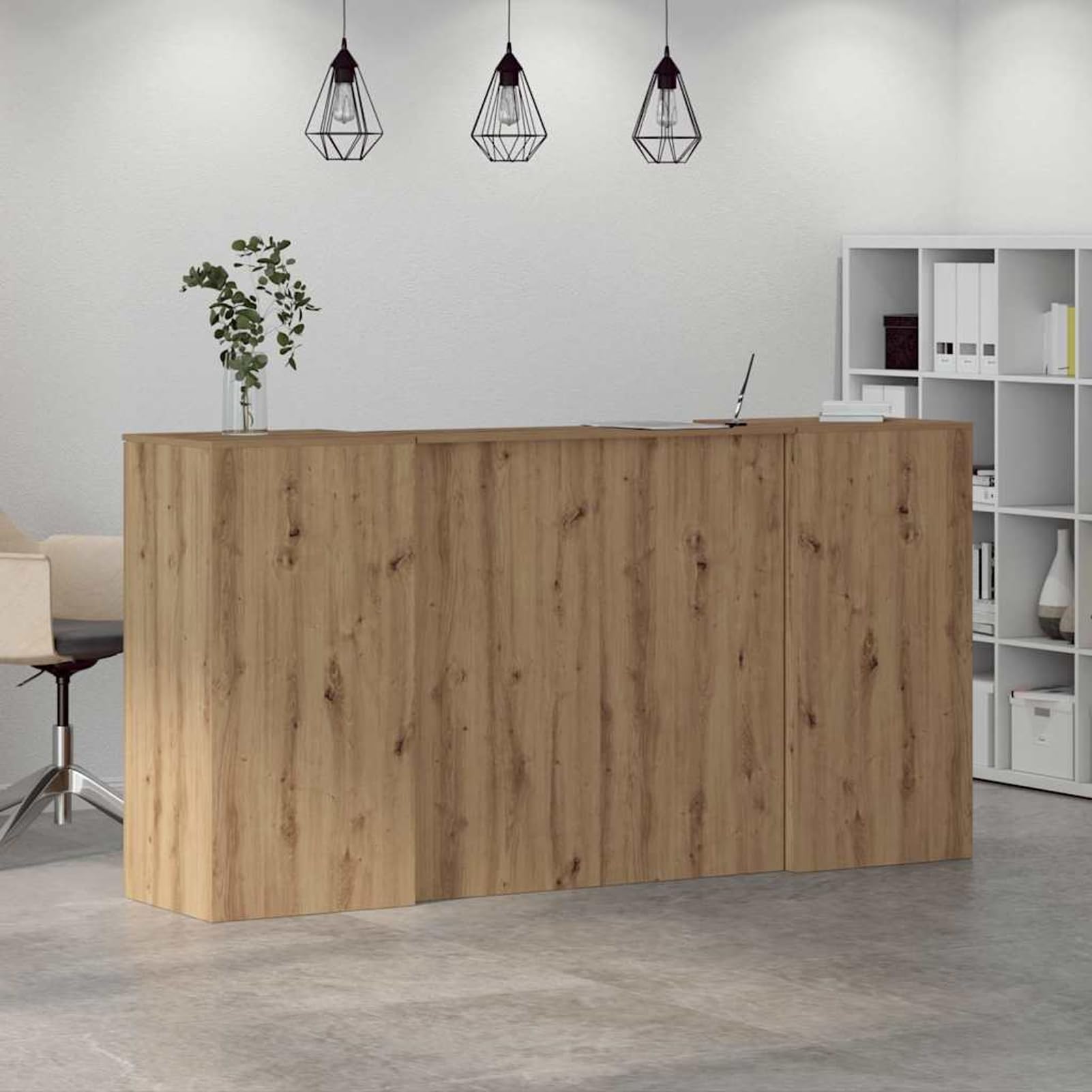 Homgoday Banco Reception con Armadietti 200x50x1035 cm Rovere Artigianale - Scrivania per Ufficio con Ampio Spazio di Archiviazione Truciolato Resistente Facile Montaggio