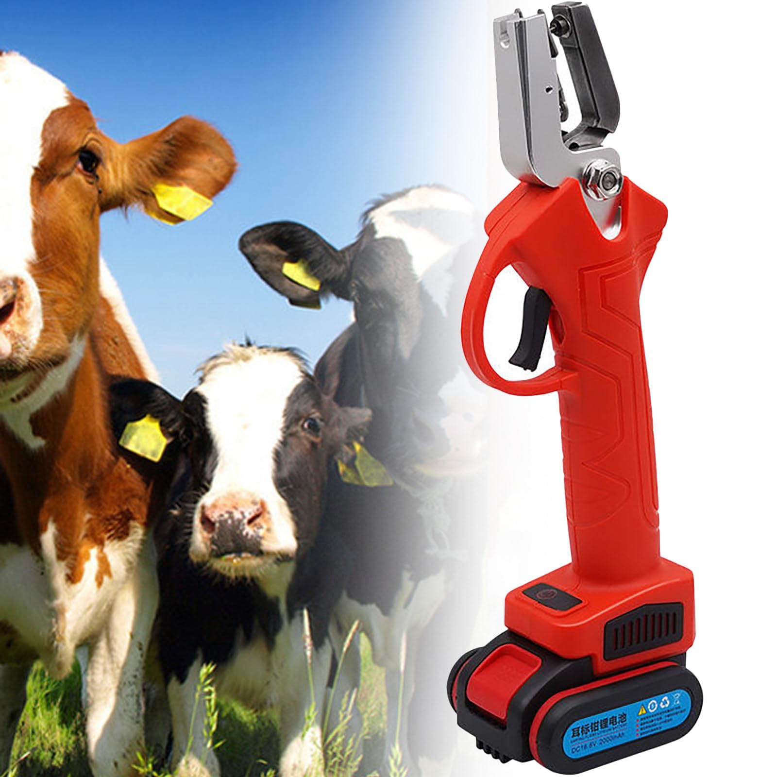 Alicates eléctricos inalámbricos para Colocar Crotales en bovinos y porcinos – Batería Recargable de 2000 mAh, Herramienta Universal para marcar Las Orejas de Animales de Granja