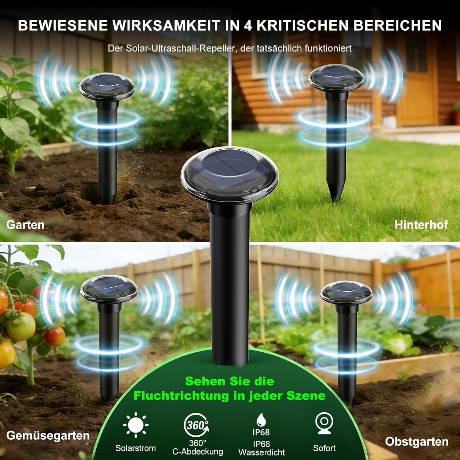 4 Stück Maulwurf Vertreiber, Maximale Abdeckung 900 m² Solar Maulwurfschreck Testsieger Wühlmaus Vertreiben Vibration Wühlmausschreck IP68 Maulwurffal Abwehr gegen Maulwürfe & Wühlmäus