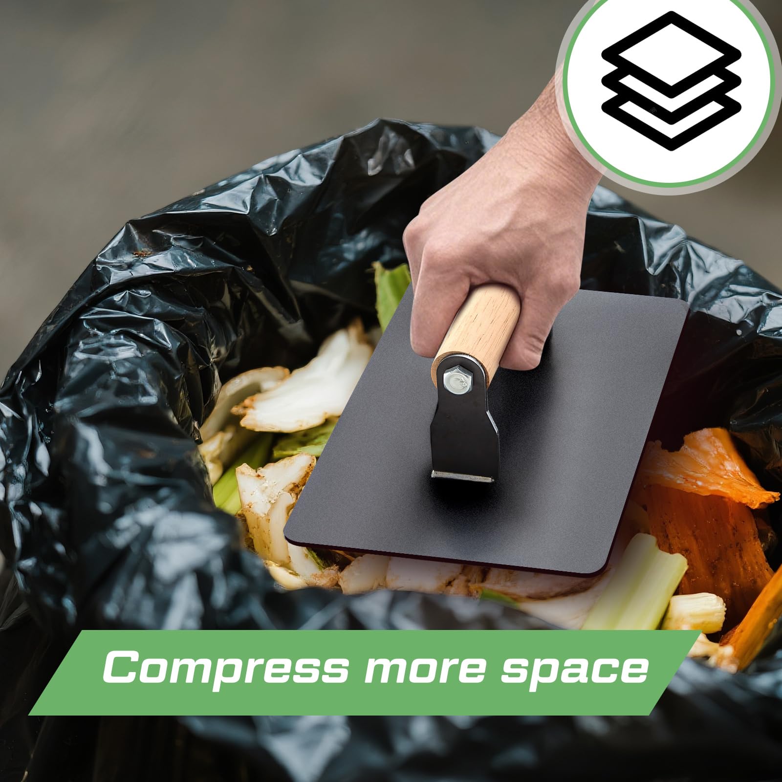 Blulu Hand-held Manual Trash Compactor Metal Bin Garbage Compactor for Kitchen Trash Can and Outdoor Waste Compacting Hand Tool - 5