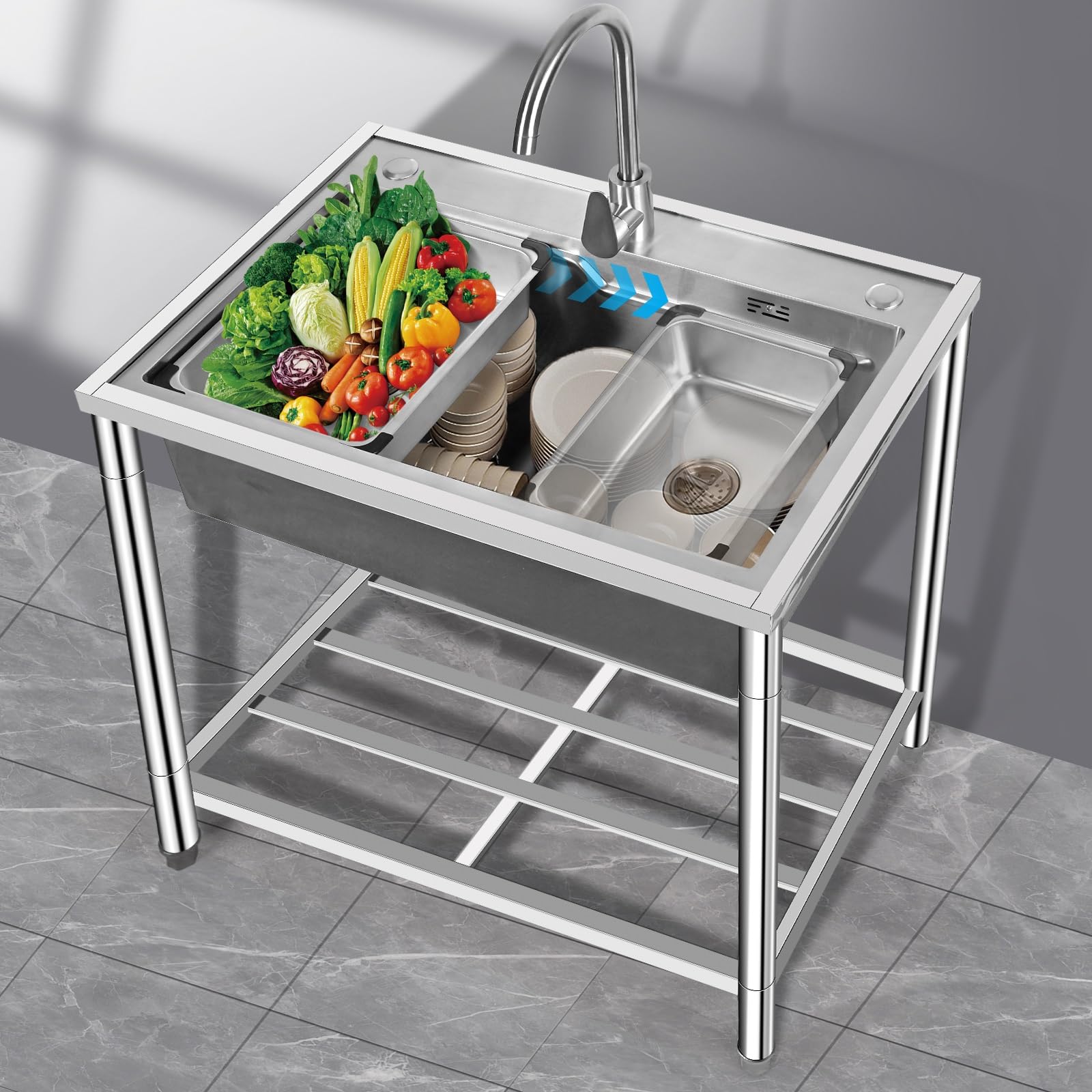 Lavelli per Lavaggio, lavello di Servizio in Acciaio Inossidabile, lavello Commerciale per Catering Indipendente, lavello da Cucina Industriale per Catering di ristoranti, lavelli da campegg