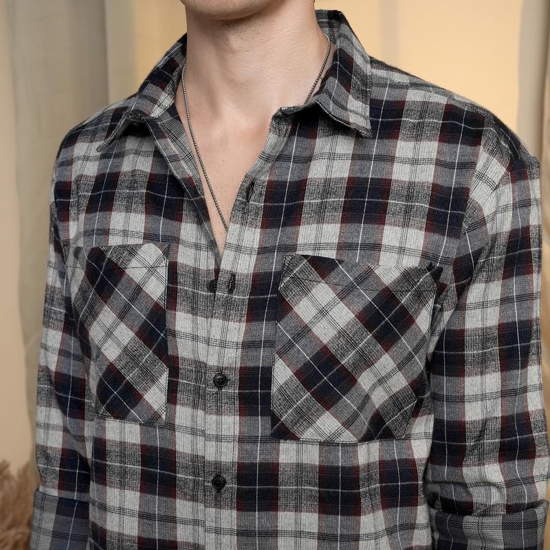 Image of CAHOOT Men's Gingham Shirt | Casual Wear | Spread Collar | Long Sleeve | Button Closure | Shirt Crafted with Comfort Fit for Everyday Wear