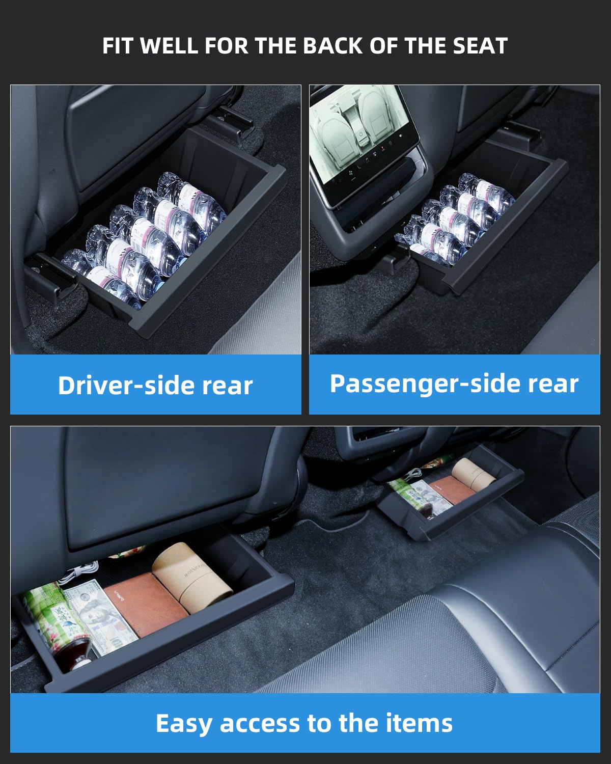 (2 Pièces Boîte Rangement Sous Siège pour Tesla Model Y 2023-2026 | Organiseur Sous Siège pour l'Arrière des Sièges Avant, Tiroir Sous Siege, Model Y Juniper Accessoires, Matériel TPE