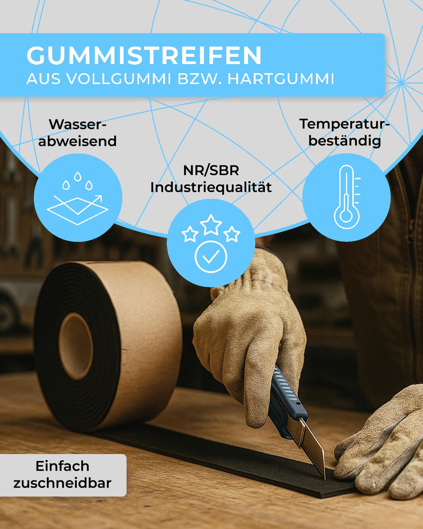 Gummistreifen 60mm breit 5mm dick 1-10m lang einseitig selbstklebend Vollgummi Hartgummi (10.000x60x5mm)