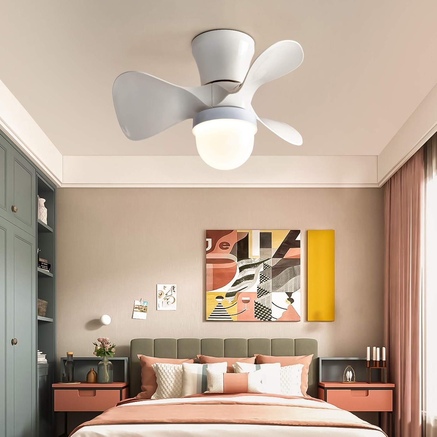 Discount IYUNXI Ceiling Fan with Lights,36W Reversible Low Profile Ceiling Fan Light Fixture with Remote, 6-Speeds 3-Colors 21 Inch Modern Flush Mount Ceiling Light Fan for Bedroom,Living Room