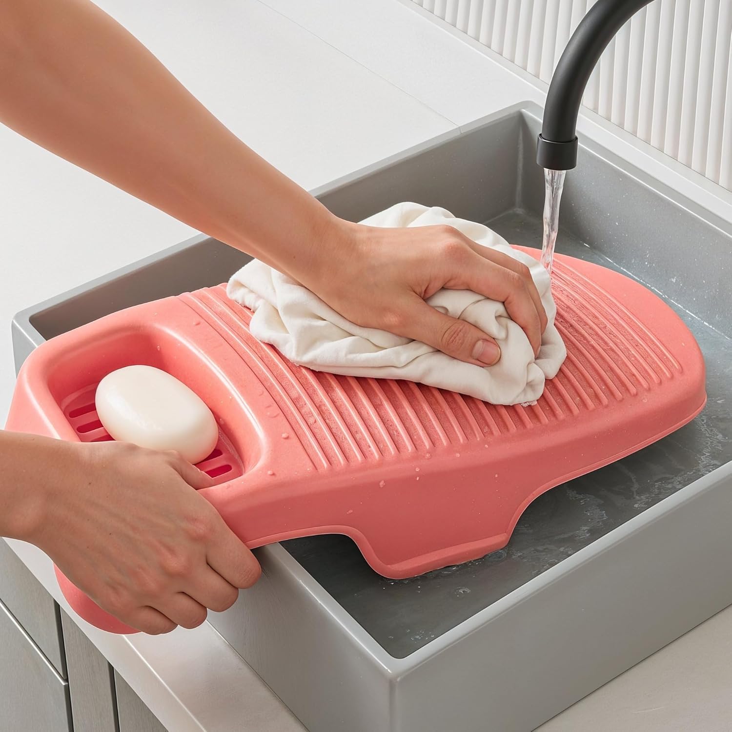 TEX-RO Cloth Washing Stone with Stand/Washing Stone for Bathroom Use/Durable Washing Stone with Stand for Hand Wash Clothes (Pack of 1, Pink)-image-43