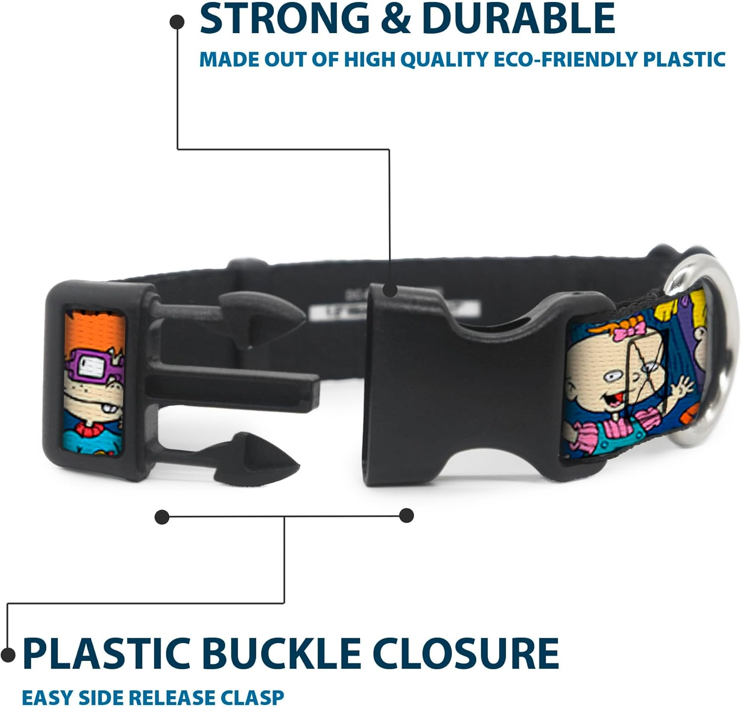 Dog Collar Plastic Clip Rugrats Group Pose2 Reptar 18 to 32 Inches 1.5 Inch Wide