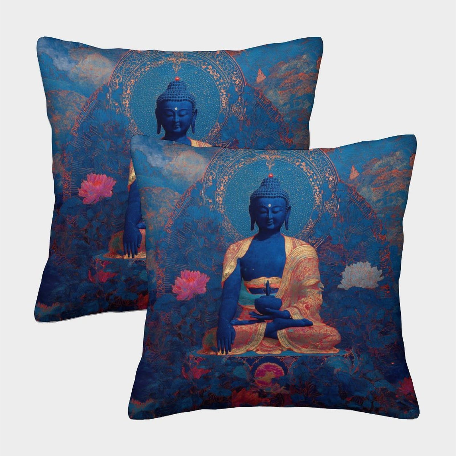 kaiyun 2 Pack Buddhist Art Pillow Case Home Decoration Sofa Cushion Cover 45x45cm
