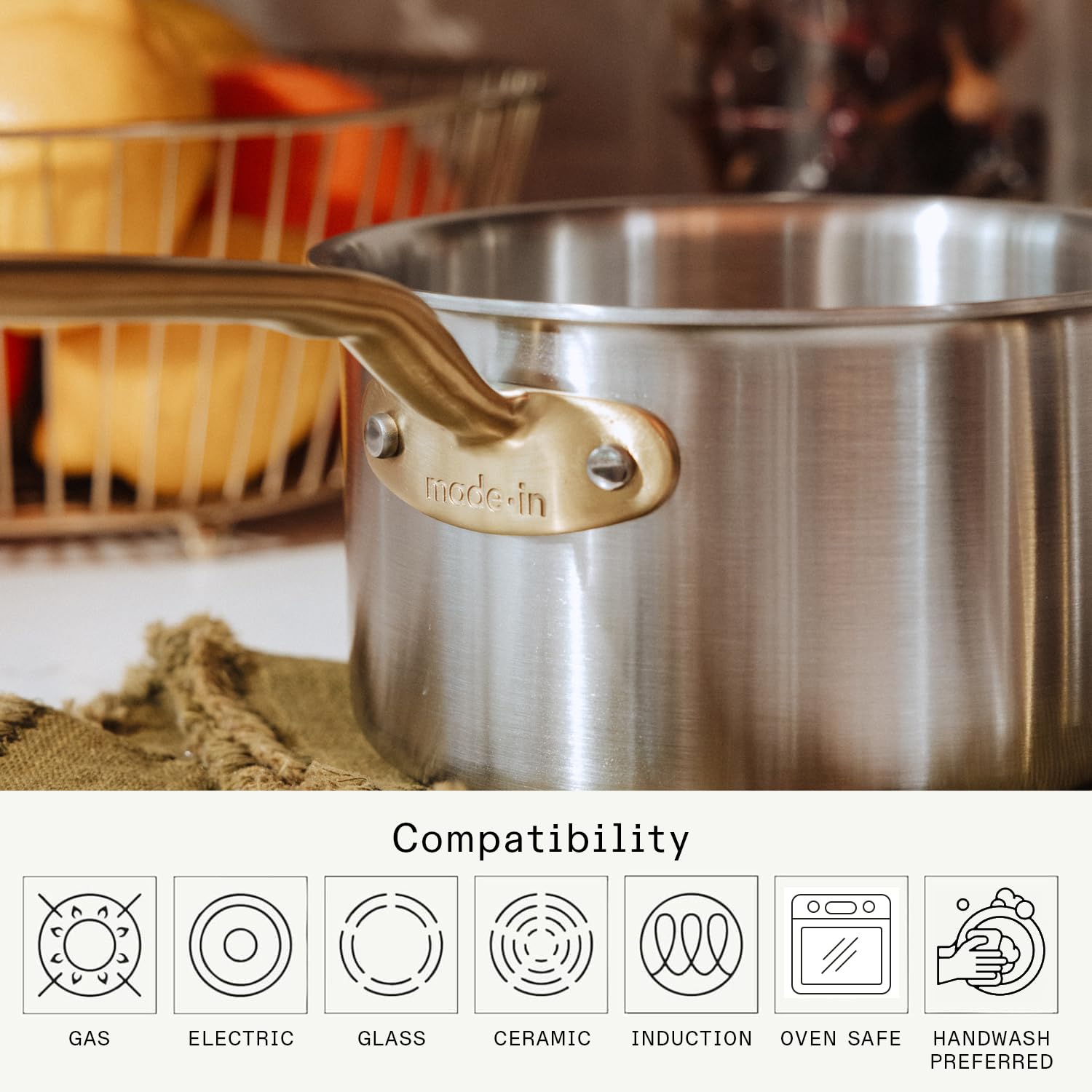 Made In Cookware - 2 Quart Stainless Steel Saucepan with Lid (Antique Brass Handle) - 5 Ply Stainless Clad - Professional Cookware - Crafted in Italy - Induction Compatible — Amazon image 4