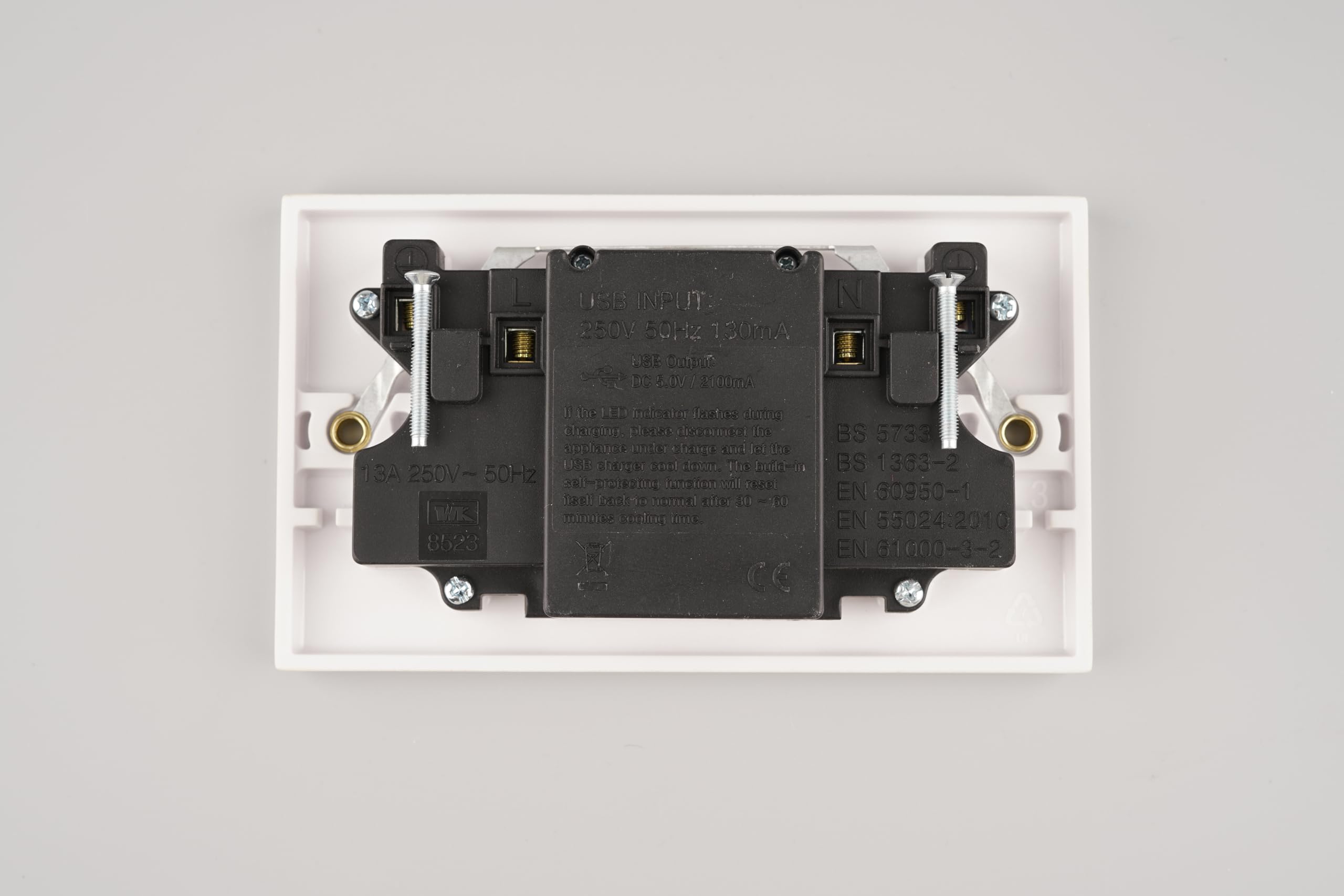 WK Electrical - Non Switched USB Double BS Socket for UK - (USB output: 5V 2100mA), white - Image 3