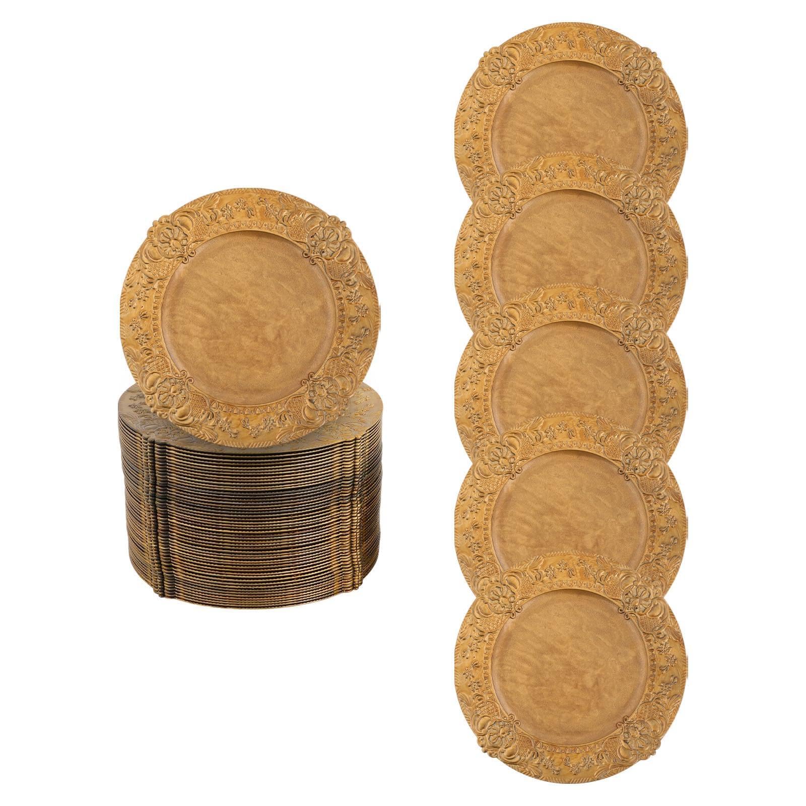 100 sztuk złotych talerzy do ładowarek, talerze z tworzywa sztucznego, dekoracyjne ładowarki, talerze wielokrotnego użytku, na stół, kolację, imprezę, dekoracja 33 cm