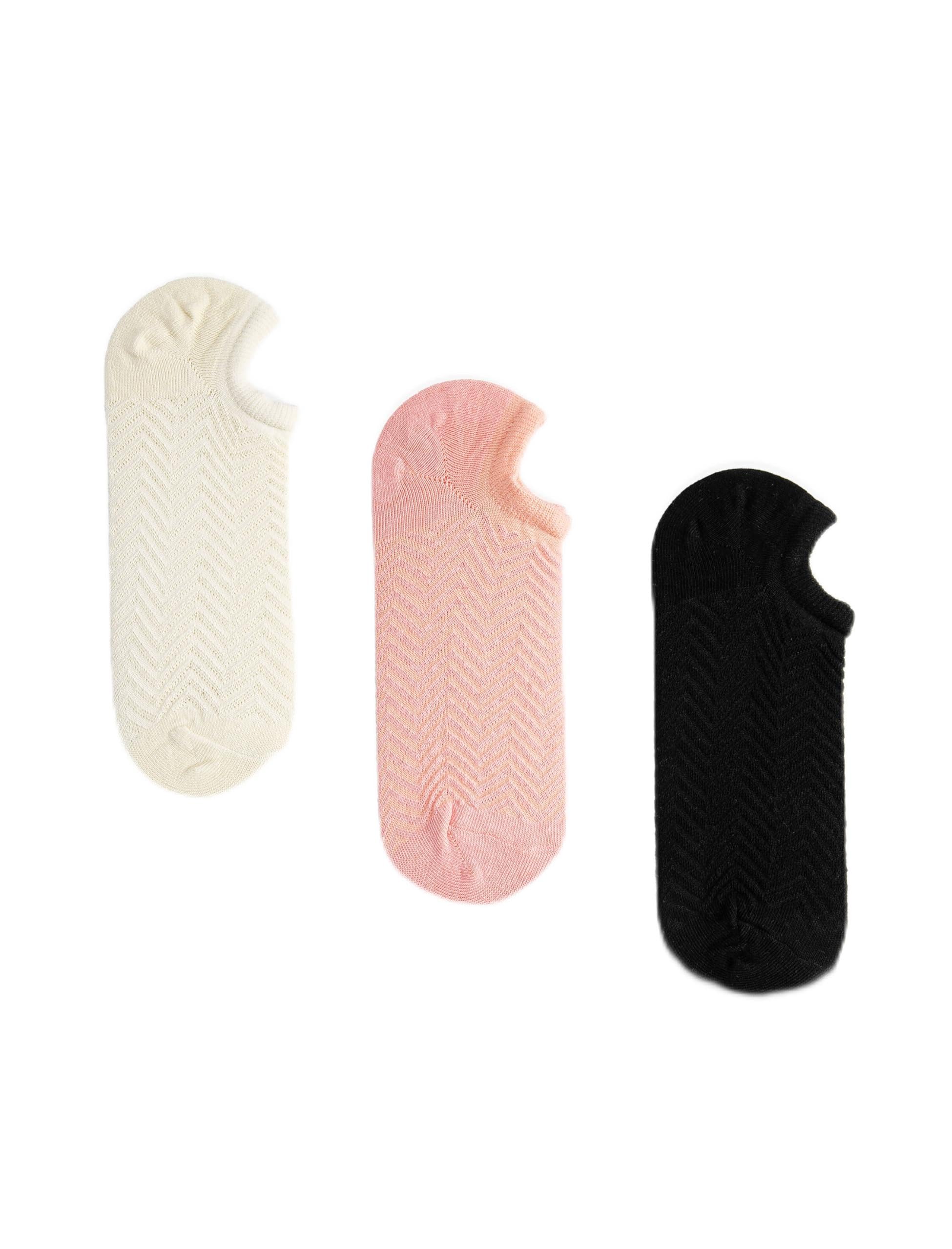 Koton Women's 3-Pack Basic Bootie Socks Set Tissued, Ecru(002), One Size