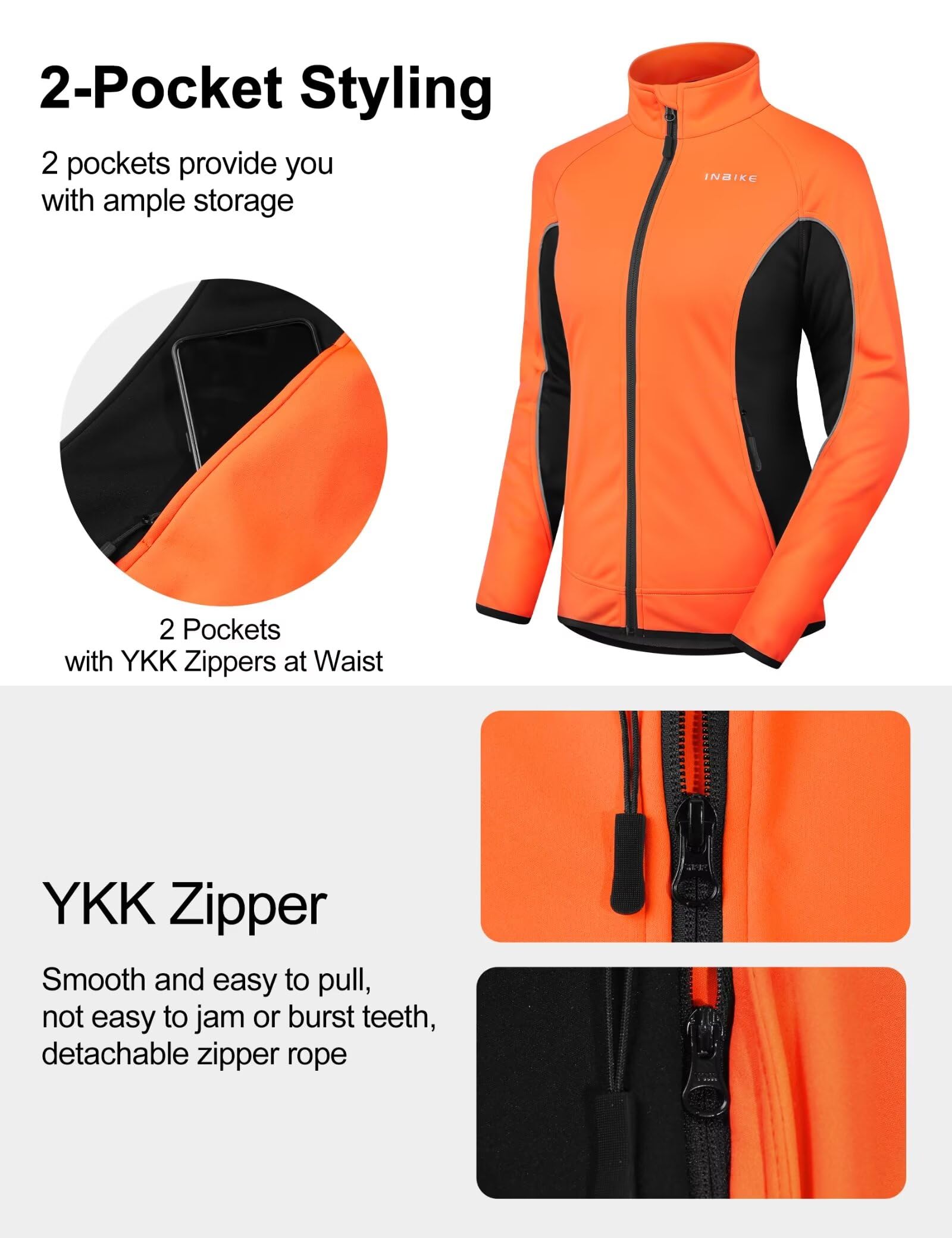 INBIKE Damen-Fahrradjacke, Radfahren, Laufen, Windbreaker, Thermo-Fleece, gefüttert, reflektierender Mantel für kaltes Wetter, Winter