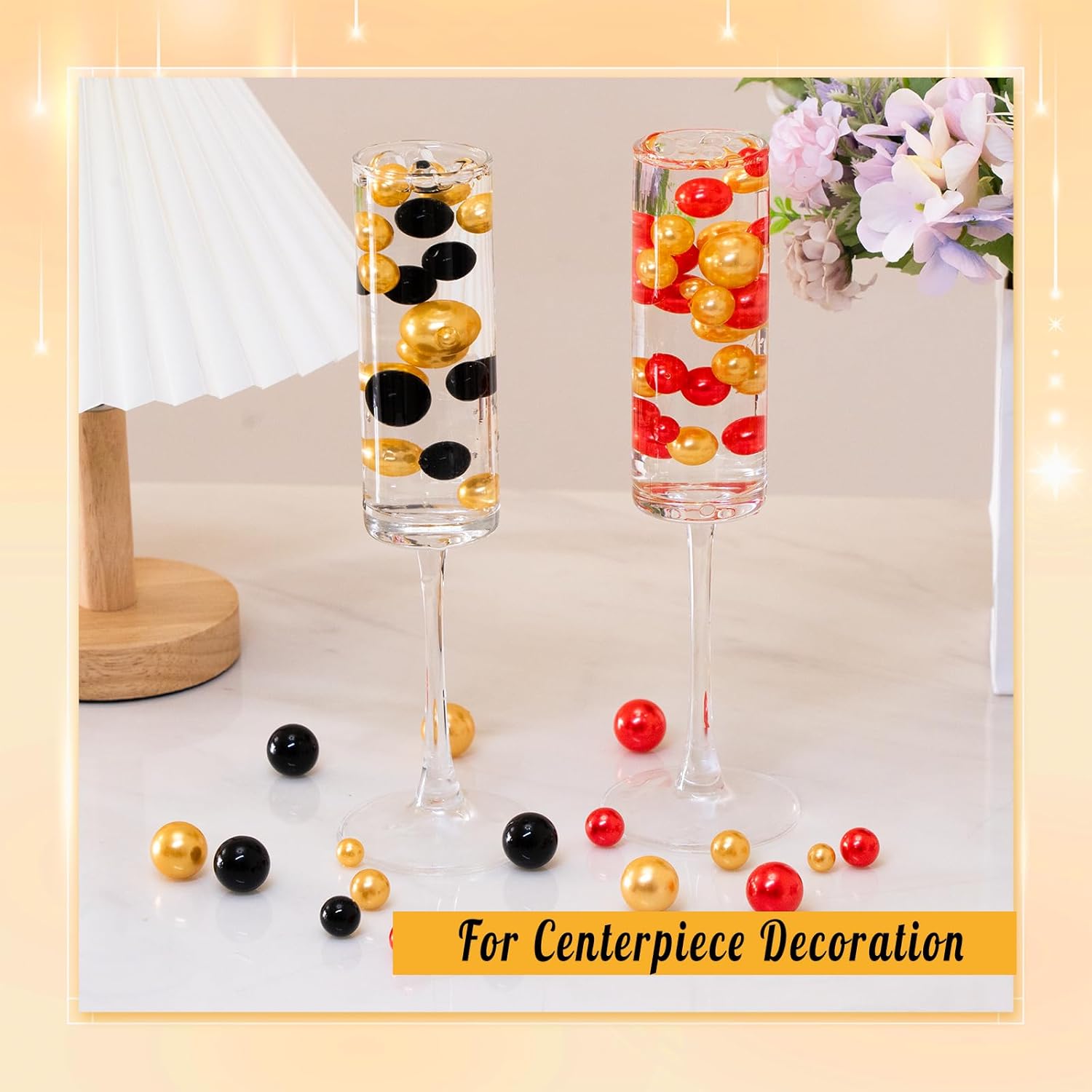 300Pcs Pearl Vase Filler, Black Gold No Hole Faux Pearl Beads for Centerpieces Vases, Candle Centerpieces, Wedding Birthday Party Home Decor 8/10/14/20mm - Image 4