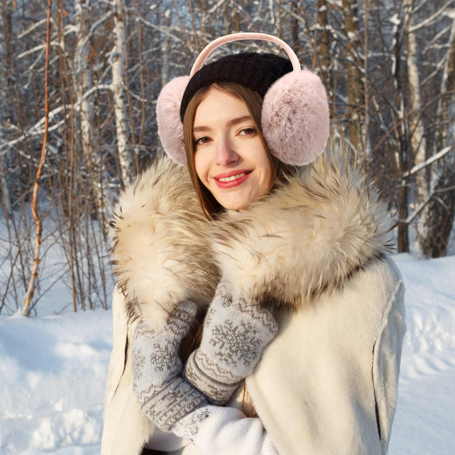 Yahenda 6 Pcs Winter Ear Muffs Foldable Women's Earmuff Fluffy Warm Earmuff Fuzzy Cute Adjustable Outdoor Ear Muff - Image 6