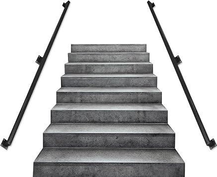 Stairs Staircase Handrail Banister Rail Support Kit 1m 1.5m 2m 2.5m 3m Stairway Railing,Wall Mount Safety Handrail,for Indoor Outdoor Stairs Yards-Black Square Corner Size 1 FT