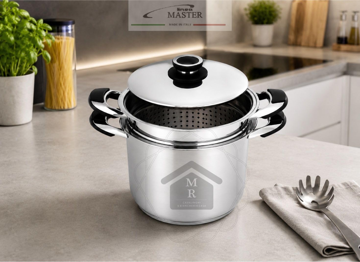 Spaghettiera Linea Master 3 Pz. Acciaio Inox 18/10 Induzione Cestello Cuocipasta