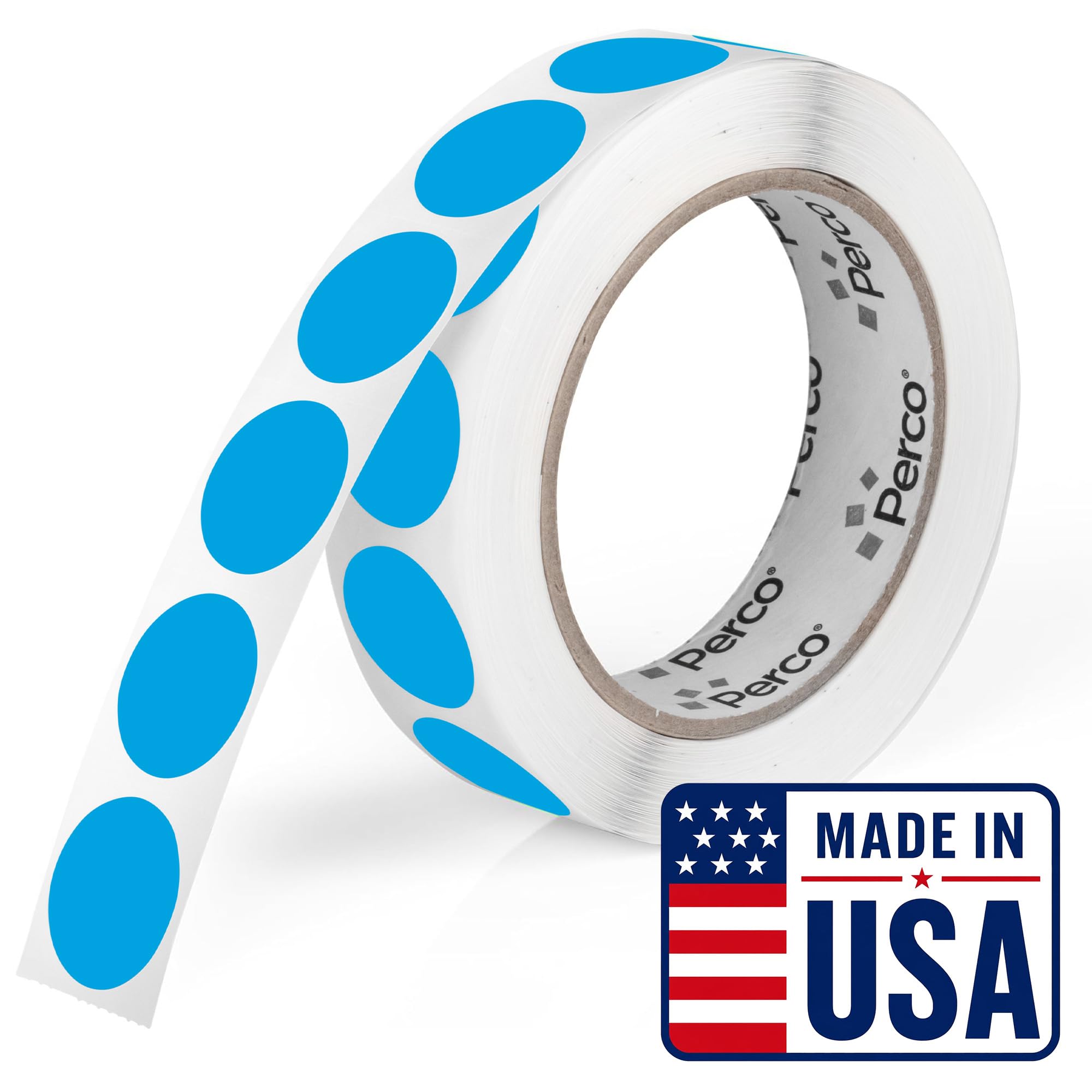 Perco Light Blue Round Circle Dot Sticker 1-Inch Labels with Perforation for Easy Tear-Off, 1,000 Stickers per Roll - File Labels, Storage Bins &amp; Informational Tagging, Strong Adhesive - Made in USA