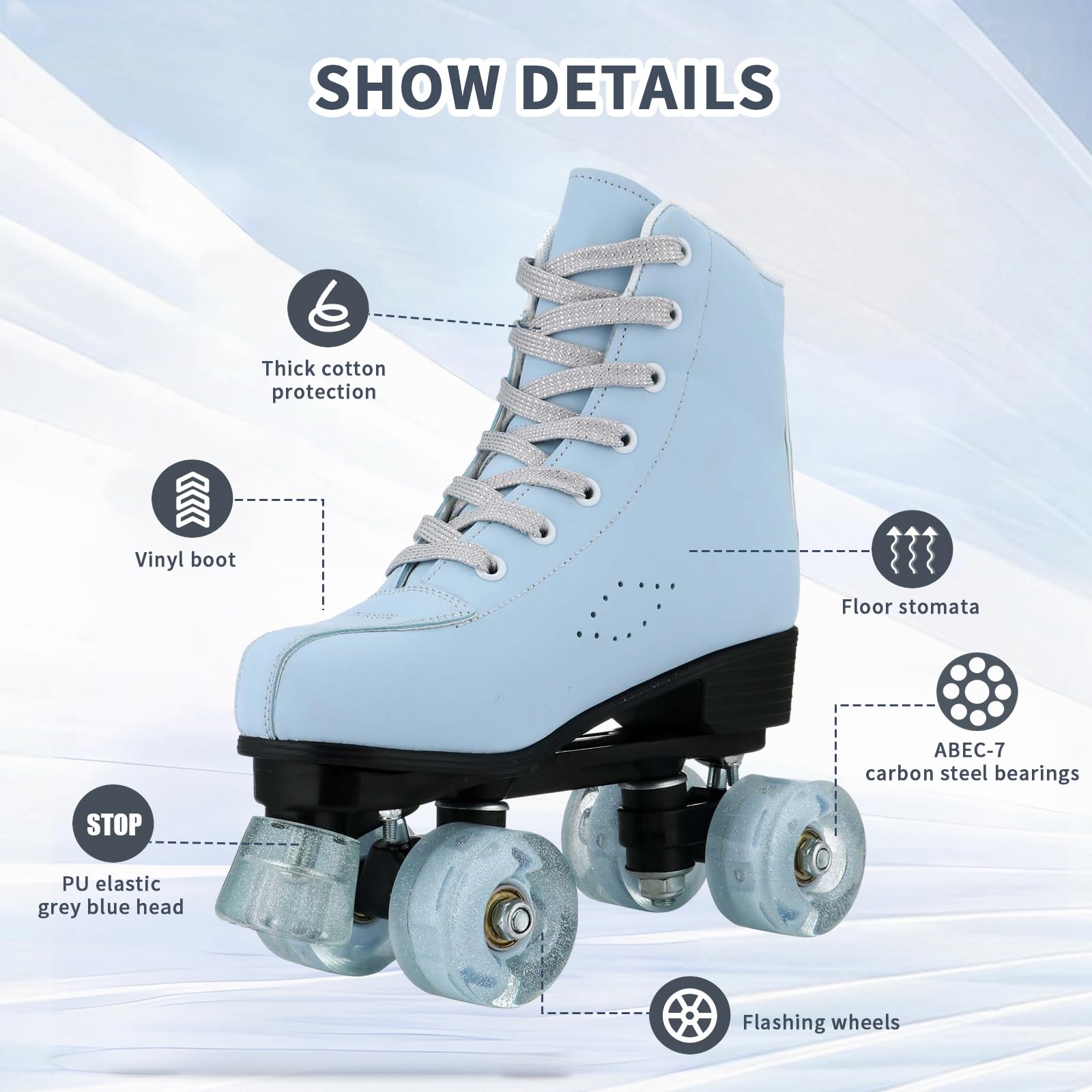 Silvertree Patins à roulettes pour femme en cuir synthétique, patins à quatre roues, patins à roulettes brillants avec sac de transport pour fille (pointure femme et homme 38)