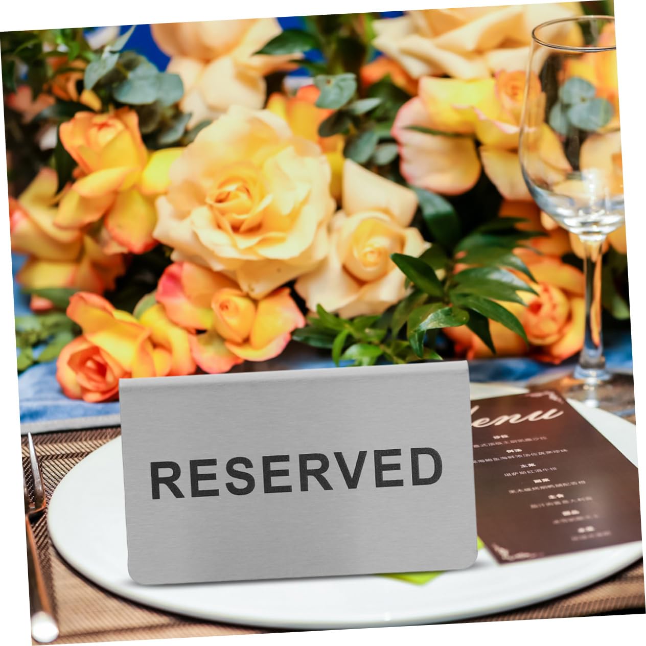 Anneome 4piezas Carteles De Mesa Reservados De Inoxidable Shape Para Restaurantes y Eventos De Doble Cara Elegantes y Duraderos Para Bodas y Conferencias