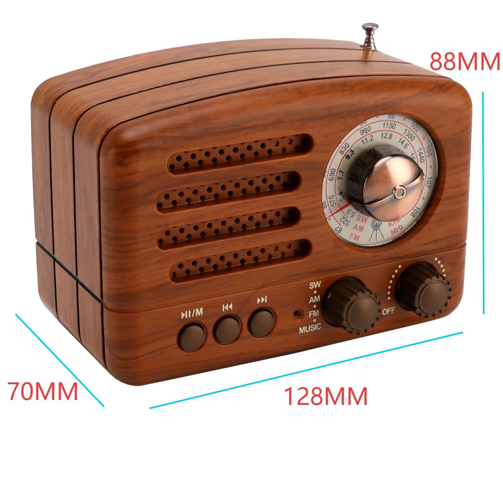 Topteng Retro Radio Bluetooth Lautsprecher, AM/FM/SW Nostalgie Radio, Kofferradio mit USB/TF-Karte, Mini Musikplayer für Zuhause - Dekoratives Vintage Design im Holzlook, Küchenradio Klein