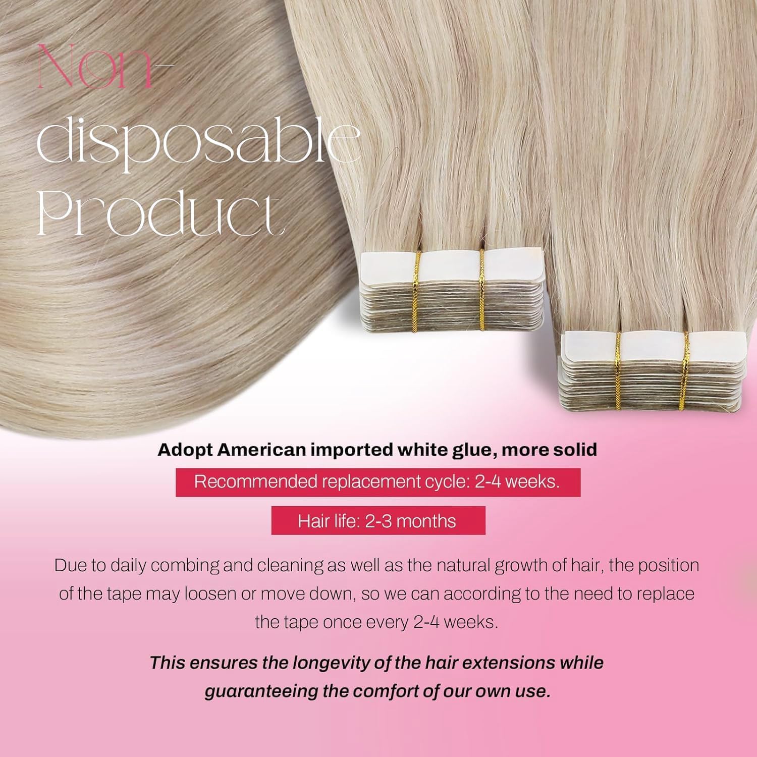 Moresoo Tape in Hair Extensions Human Hair Ash Blonde with Bleach Blonde Tape Hair Extensions Blonde Real Human Hair Extensions Tape-ins 12 Inch 20 Pieces/30g #P18/613 — view 3