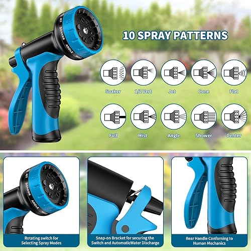 Miniatura 2 de Manguera de jardín de acero inoxidable de 50 pies con 10 funciones, boquilla de pulverización ajustable, flexible, duradera, sin fugas, manguera de