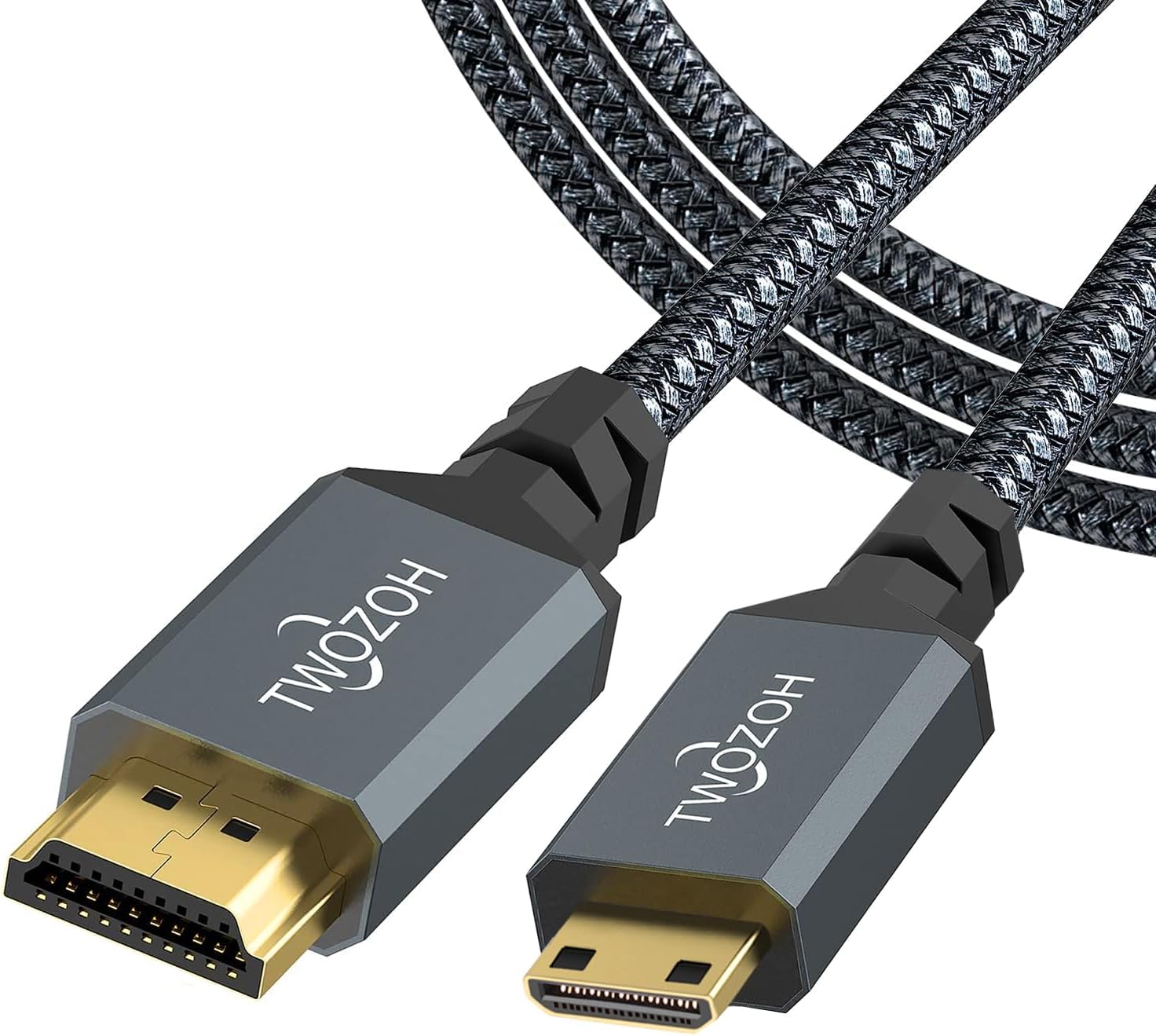 Twozoh Mini HDMI to HDMI Cable 1FT, Short High-Speed HDMI to Mini HDMI Braided Cord Support 3D 4K/60Hz 1080p 720p