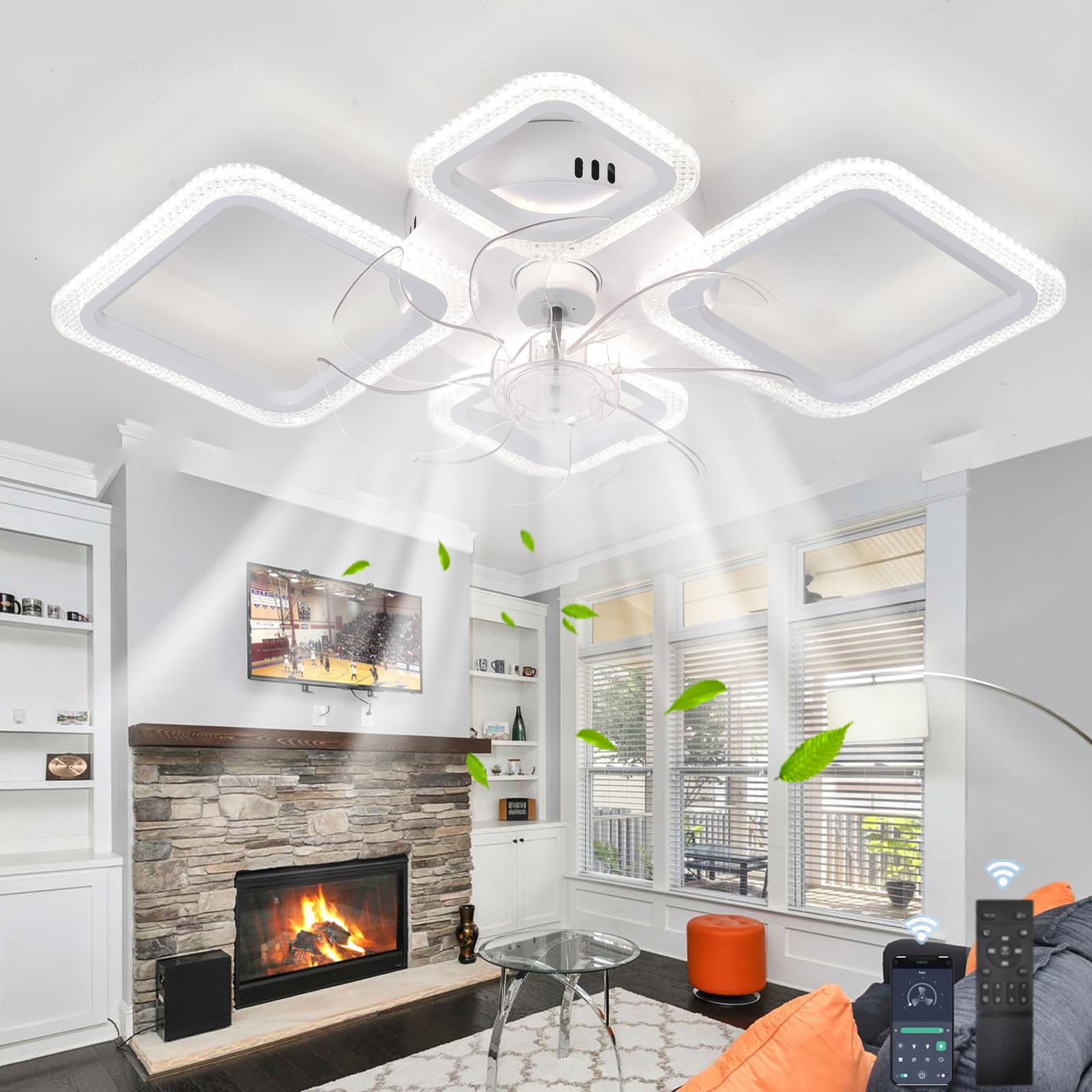 SXDMOUBK Ceiling Fans with Lights and Remote, Modern Flush Mount Fan Light Kit, Quiet Ceiling Fans with Lamps, 36W Dimmable LED, Reversible Fan Light Ceiling, Easy Installation for Low Ceiling Rooms