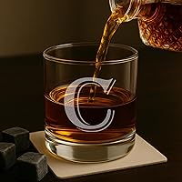 Vista 7 de On The Rox Drinks (C-Monogram) - Juego de 4 vasos de 11 onzas, grabados, con base pesada Rocks Elegantes, multiusos, vasos de bebidas Rocks - Regalo