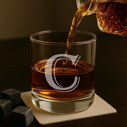 Miniatura 7 de On The Rox Drinks (C-Monogram) - Juego de 4 vasos de 11 onzas, grabados, con base pesada Rocks Elegantes, multiusos, vasos de bebidas Rocks - Regalo