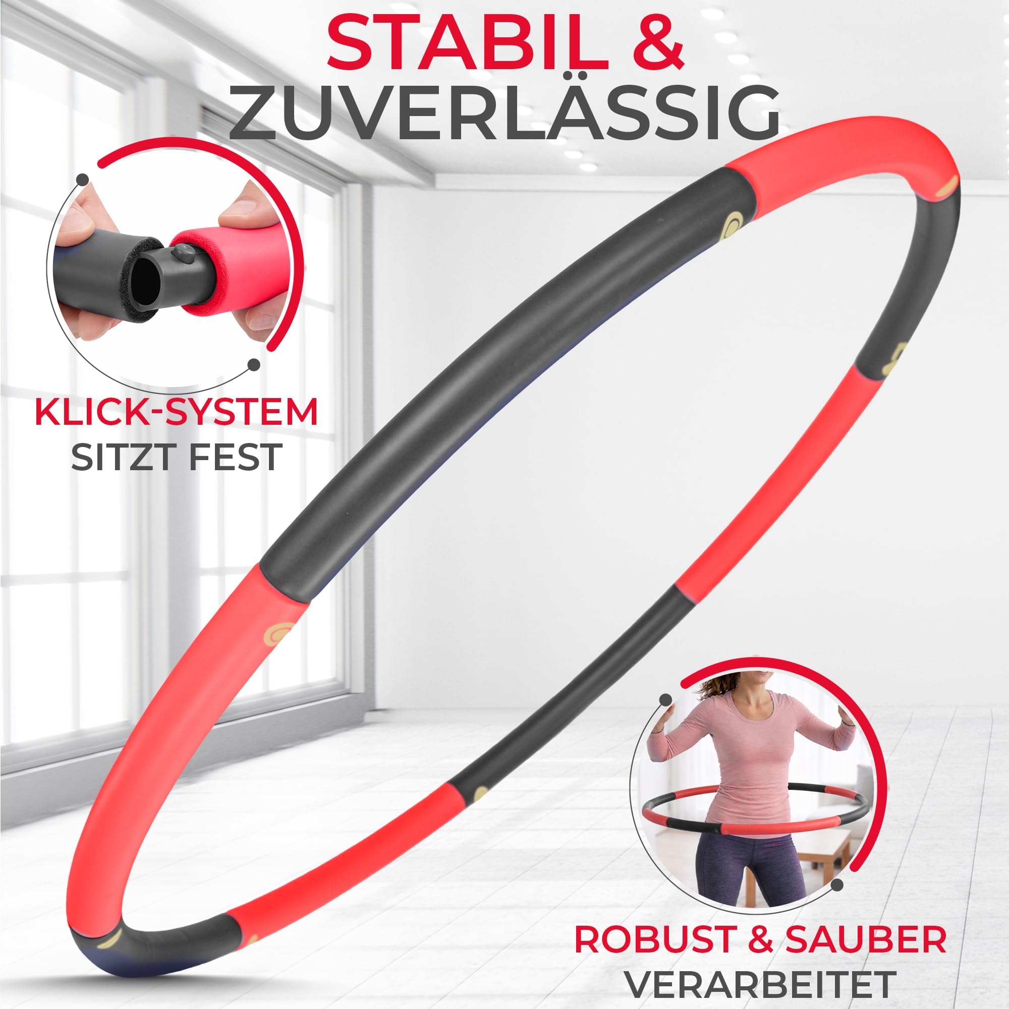 Hula hop dla początkujących, bez fal i wypustek, 1 kg do 1,5 kg, 75-100 cm, 6-8 segmentów, Hullahub Fitness Sport dla dorosłych do odchudzania