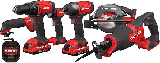 CRAFTSMAN V20 Cordless 6-Tool Power Tool Combo Kit with 2 Batteries and Charger (CMCK600D2)