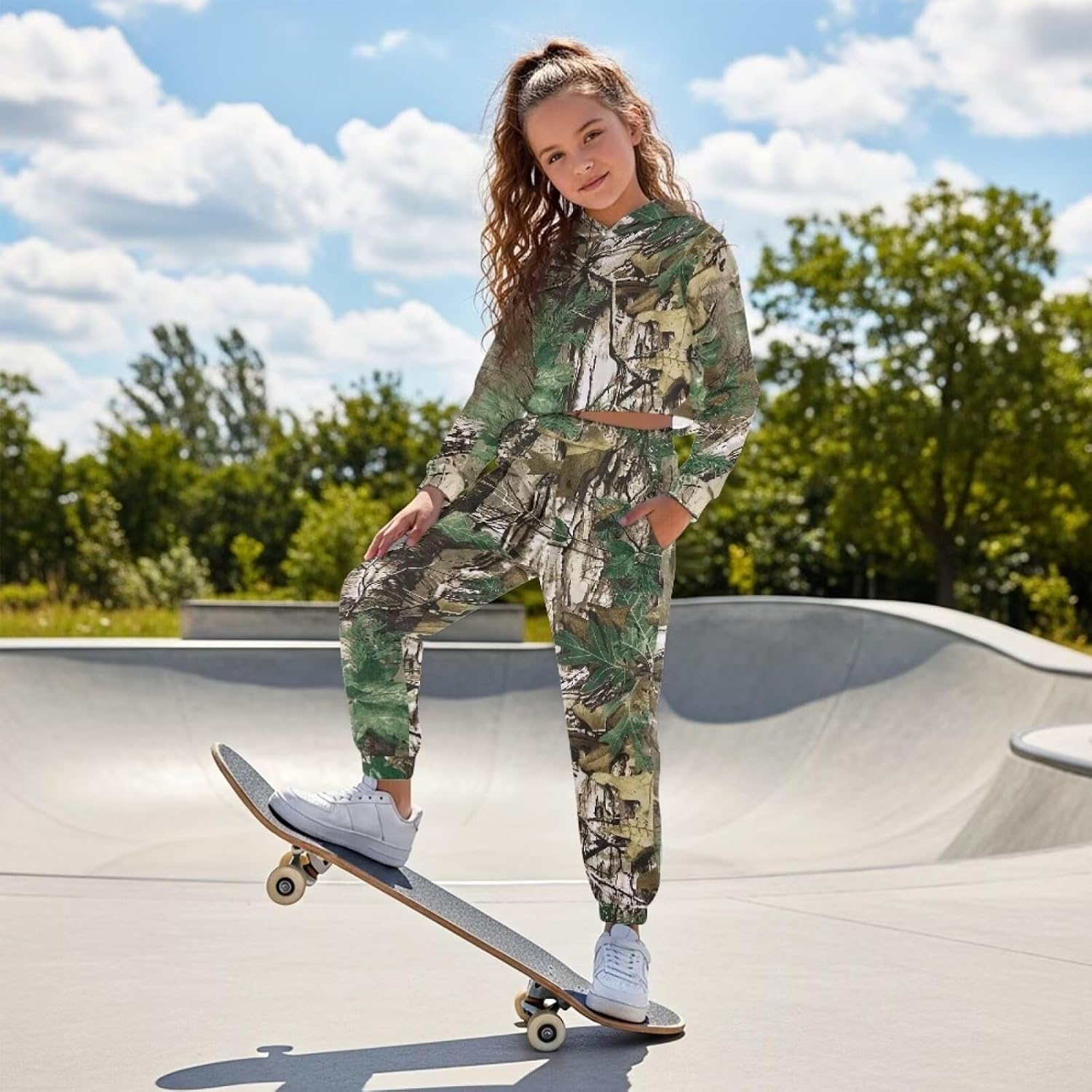 Girls Tracksuit 2 Piece Pullover Crop Hoodie Sweatshirt + Sweatpants Kids Athletic Jogger Sets Preppy Clothes