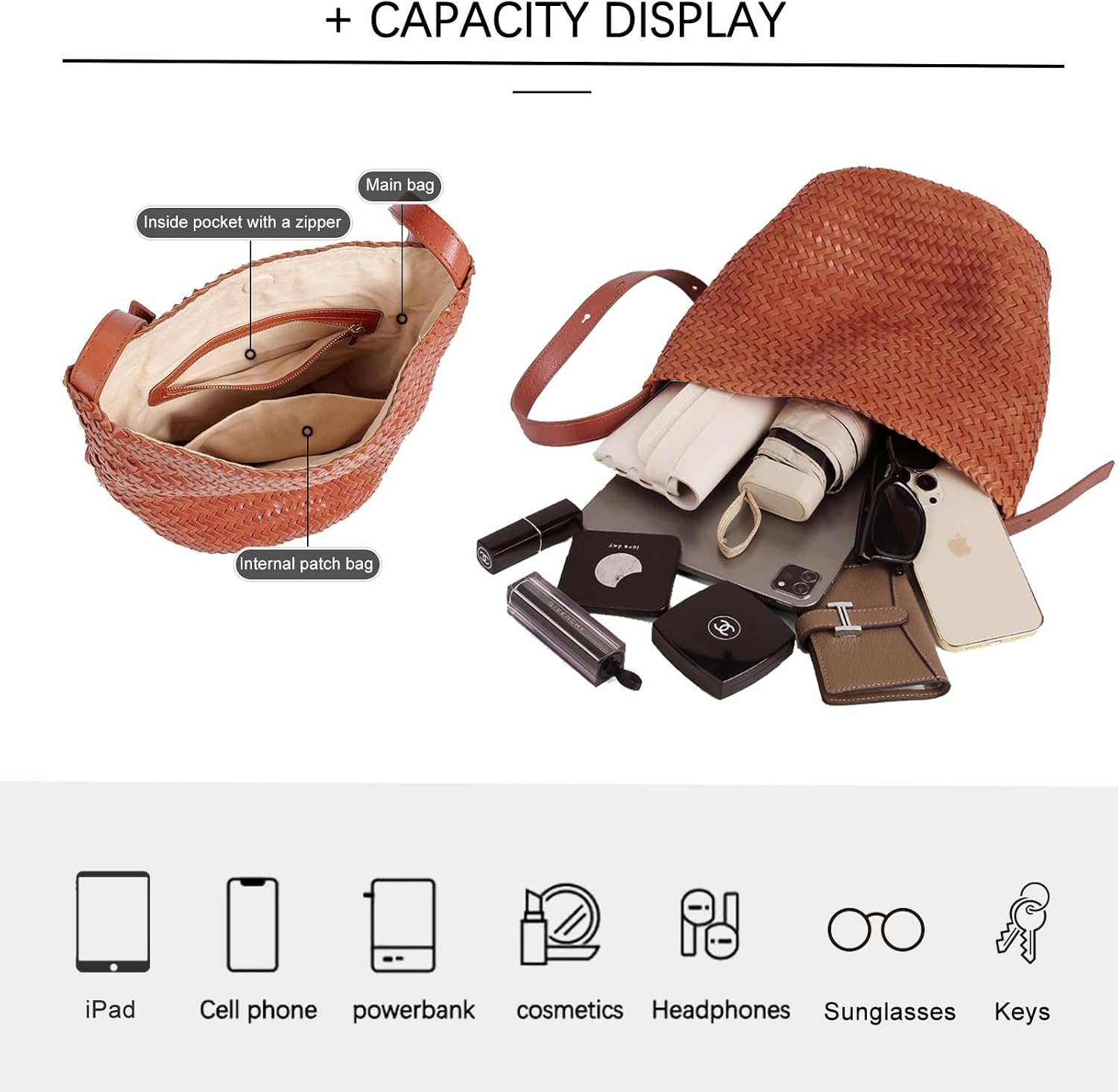JINMANXUE Woven Tote Bag For Women, Female Handbag and Purses, Fashion Vegetable Basket Bag, Causal Shoulder Crossbody Bags