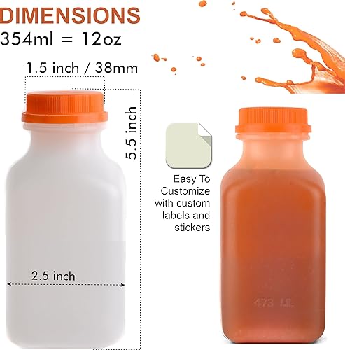 Miniatura 3 de EcoQuality Botellas vacías de plástico para jugos con tapas a prueba de manipulaciones, 12 onzas, botellas de batido, ideales para jugos, leche,