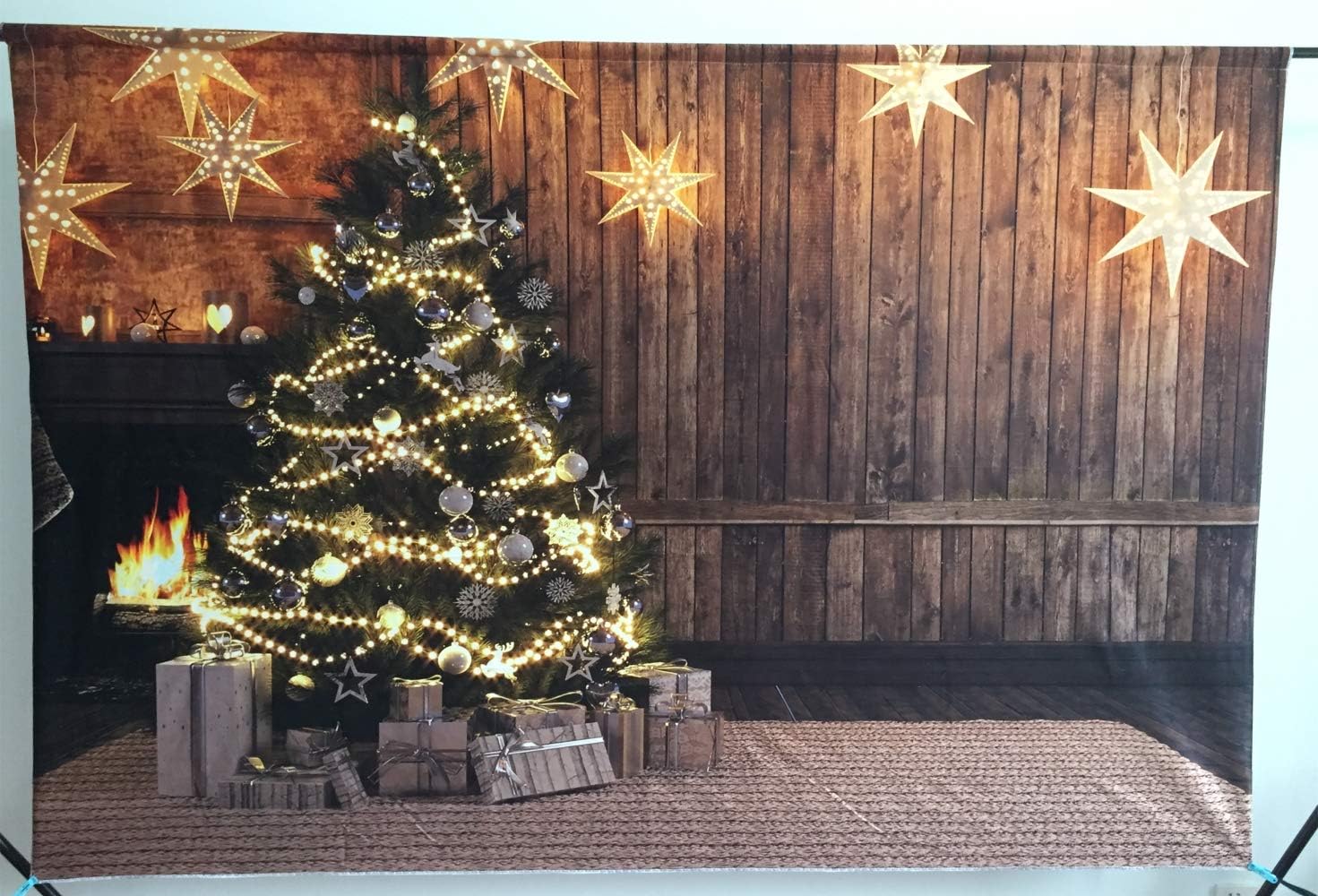 Tор Rаtеd Kate 10×10ft Christmas Backdrop Wooden with Lights Stars Xmas Photography Background Cotton Seamless Photo Studio Booth for Happy New Year Photography