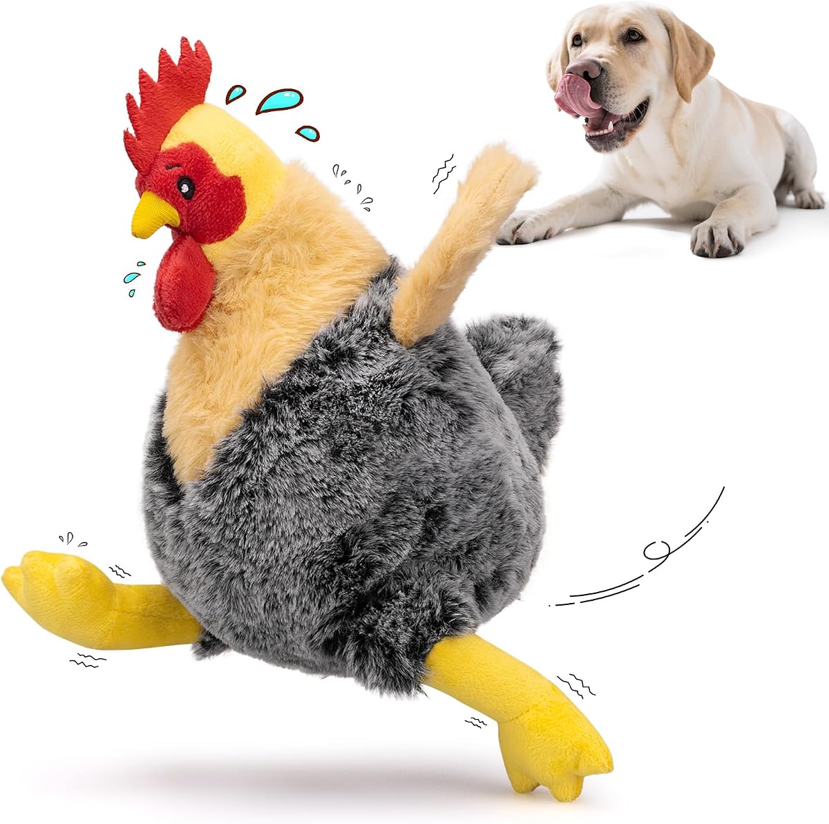 Squeaky Stuffed Dog Toys, Plush Chicken Toy for Small, Medium & Large Dogs | Cute & Funny Interactive Puppy Toy with Crinkle Paper & Double Squeakers