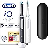 Oral-B iO Series 4 Elektrische Zahnbürste/Electric Toothbrush, Doppelpack & 2 Aufsteckbürsten, 4 Putzmodi für Zahnpflege, Magnet-Technologie, Reiseetui, Designed by Braun, matt black/quite white